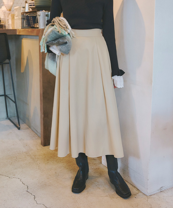 フェイクレザーロングフレアスカート通販｜レディースファッション