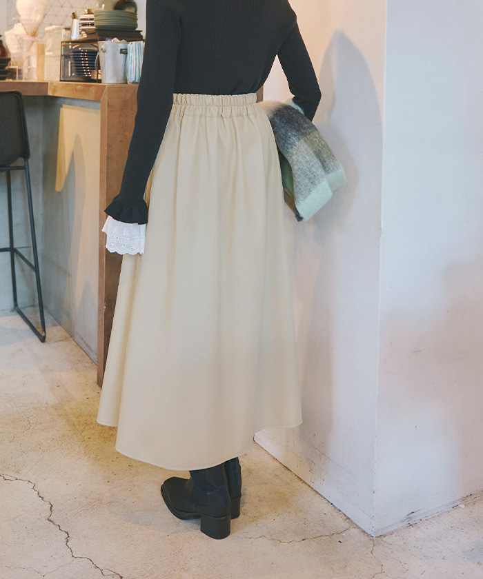 フェイクレザーロングフレアスカート通販｜レディースファッション 