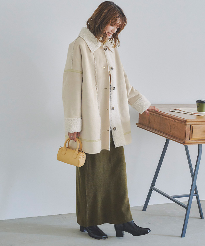 日本において販売 f149/ ケティ ムートンコート 羊毛皮 ポケット M 