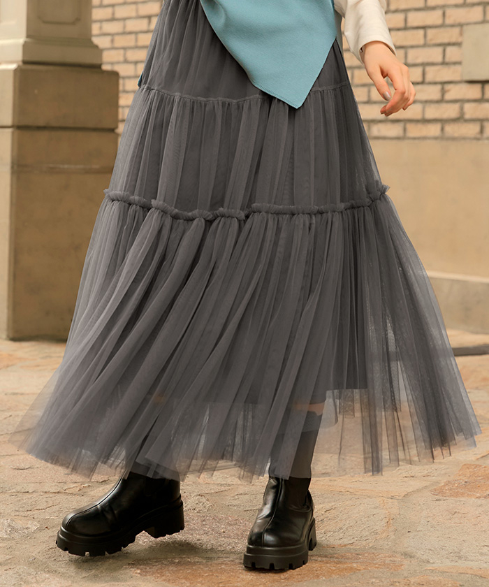 チュールティアードギャザースカート通販｜レディースファッション
