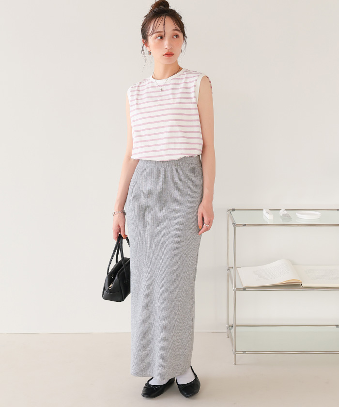 【PRADA】ベルト付き ストレートヘム ミディスカート☆SALE中 注目の新作♪【PRADA】ベルト付き杢柄スカート