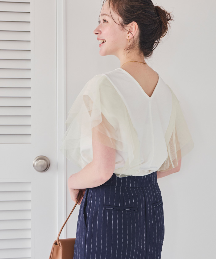 【今だけ値下げ！未使用タグ付き】styling/ フリルチュール2wayトップス 今だけ値下げ！未使用タグ付き】styling/ フリルチュール2way