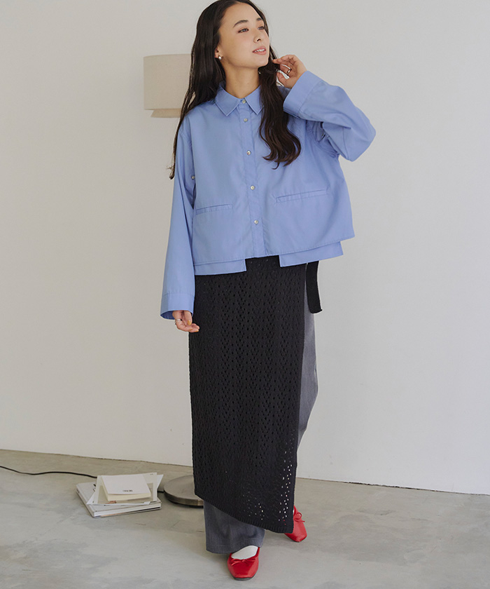 【超美品・定価3万円超】determクロップドニットシャツ クロップドシャツ【メール便可／100】通販｜レディース