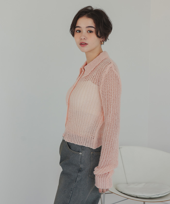 ポロシャツ ポロ 透かし編みポロニット レディース LAUIR ポロシャツ ポロ 透かし編み半袖ニットポロシャツ