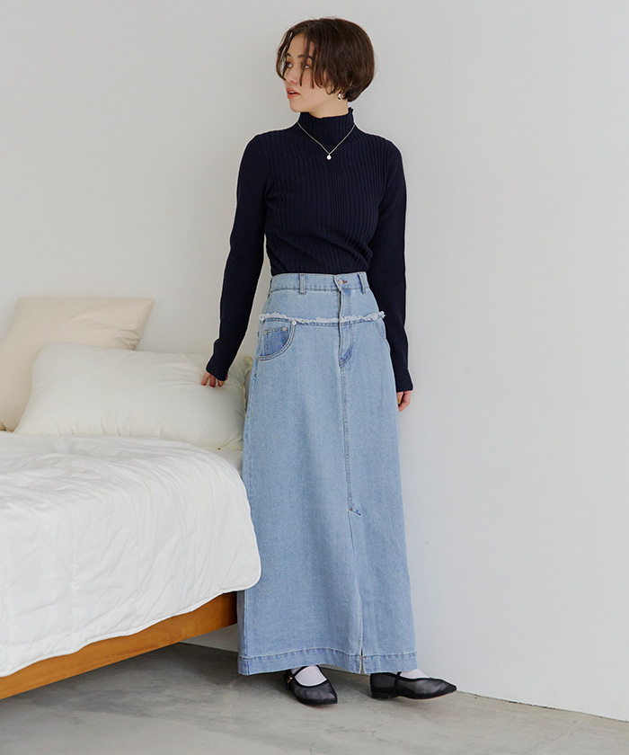VETEMENTS ディストレストドレープデニムスカート somari imaginationレースペチ付きアシメ切替デニムスカート