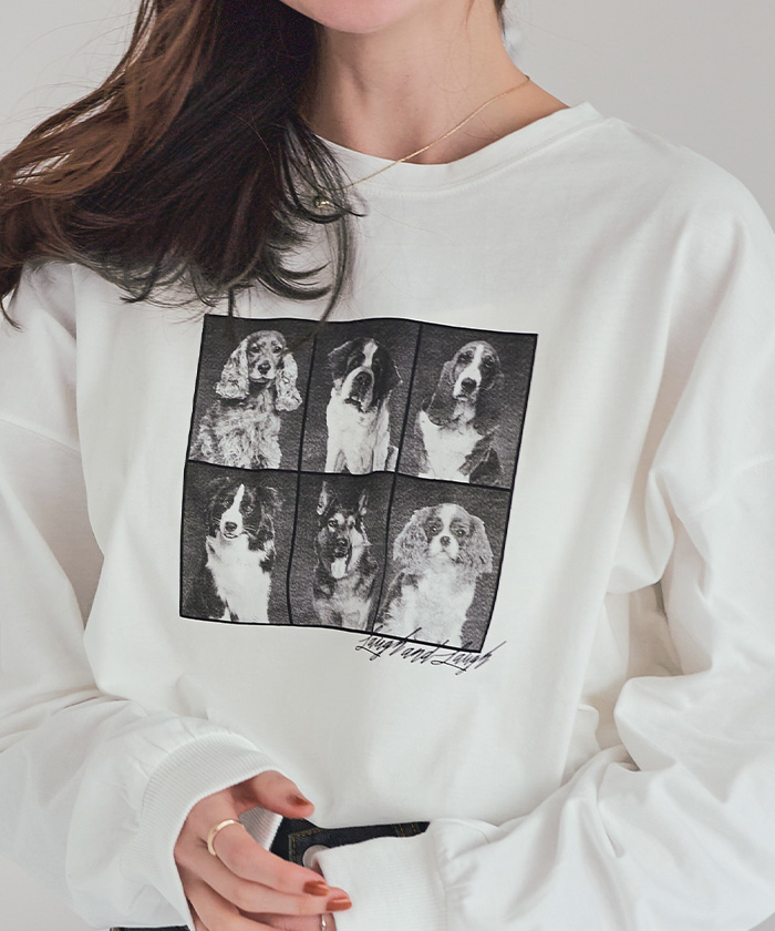 ドッグフォトプリントビッグロングTシャツ通販｜レディース