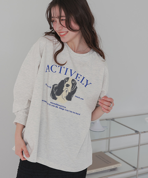 ドッグ刺繍ビッグロングTシャツ通販｜レディースファッション