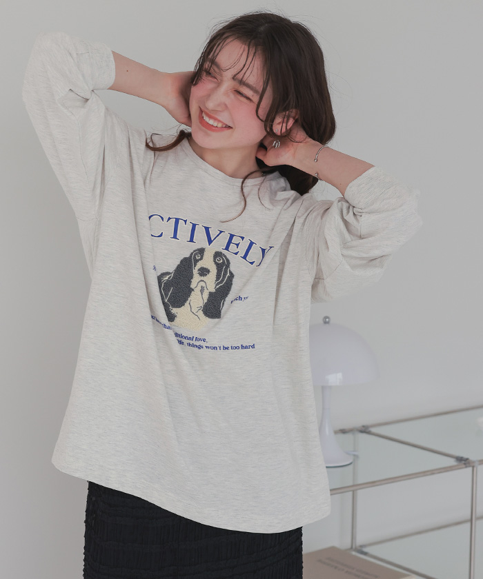 ドッグ刺繍ビッグロングTシャツ通販｜レディースファッション