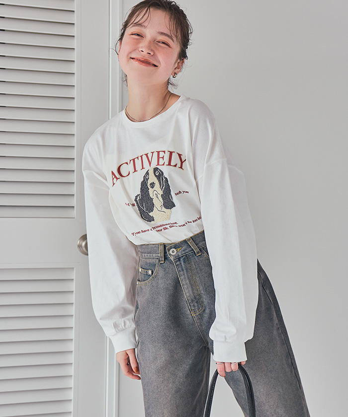 ドッグ刺繍ビッグロングTシャツ通販｜レディースファッション