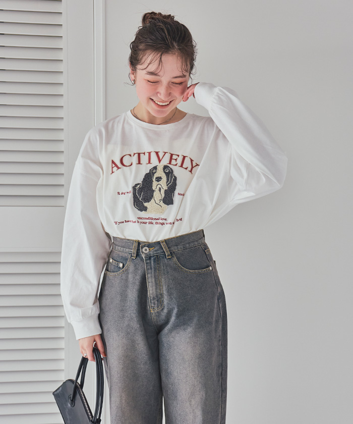 ドッグ刺繍ビッグロングTシャツ通販｜レディースファッション