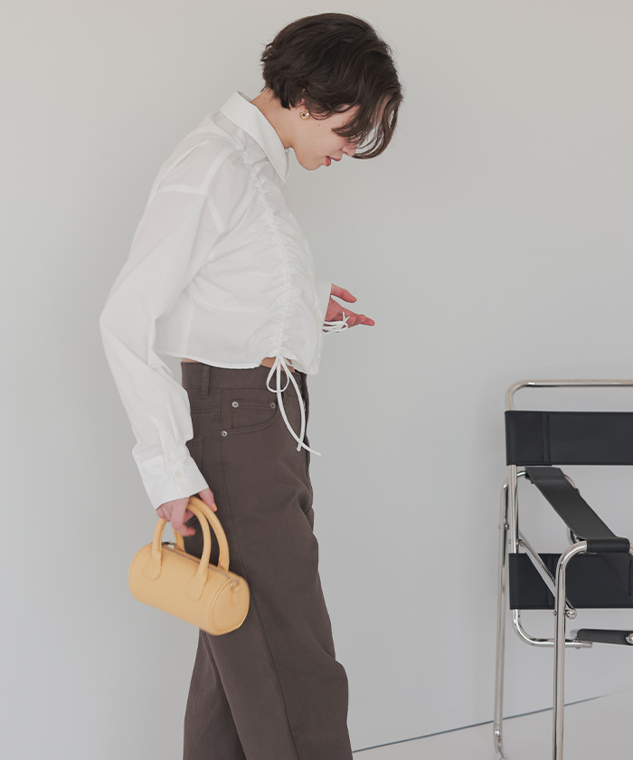 tシャツ M2014 シャーリングショート丈プルオーバー レディース M2014 シャーリングショートタケプルオーバー(M ホワイト