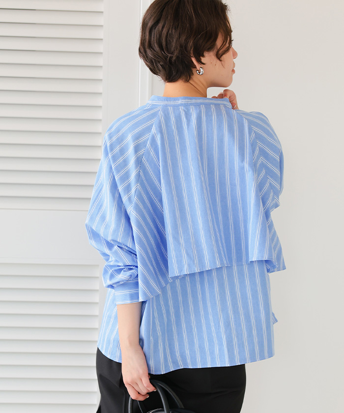 ブラウス シャツ バックフリルバンドカラーシャツ レディース AMERICAN HOLIC ブラウス シャツ バックフリルバンドカラー