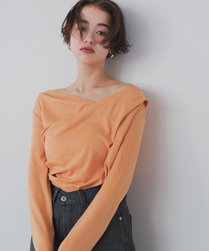 オフショルダー長袖Tシャツ 黄色 オフショルダーロングスリーブTシャツ【メール便可/100】通販