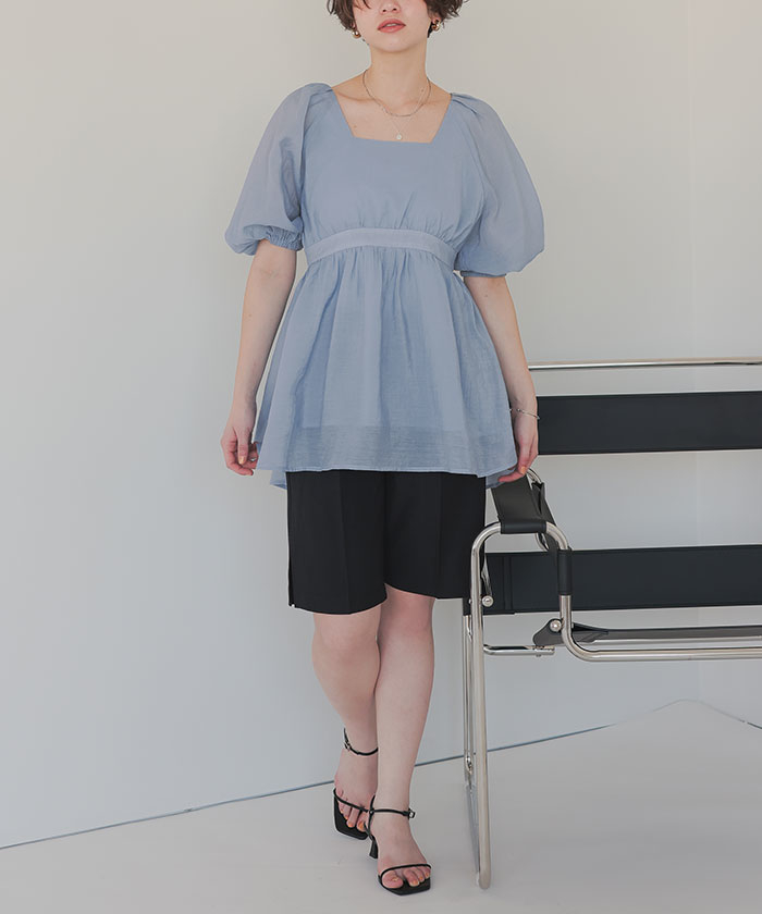 ペプラムブラウス スクエアネックトップス miniministore ブラウス シャツ ペプラムブラウス スクエア