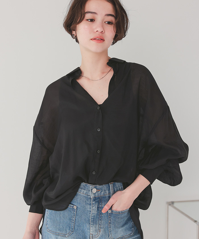 【DOUBLE STANDARD CLOTHING】36 ブラックシアーシャツ ESSENTIAL / ゼブラプリントロングシャツ(SALE) ESSENTIAL Night