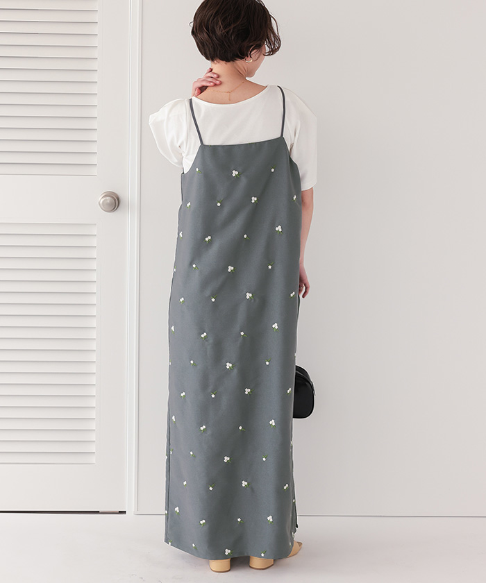 前後2wayフラワー刺繍キャミソールワンピース【メール便可／100