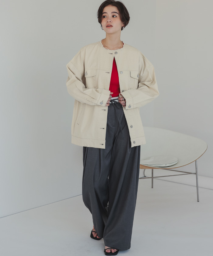 ノーカラーデニムジャケット通販｜レディースファッション・洋服