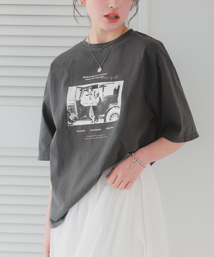 ◆boohoo◆オーバーサイズオムクロスプリントTシャツ プリントオーバーサイズTシャツ - ライトベージュ／Cruising