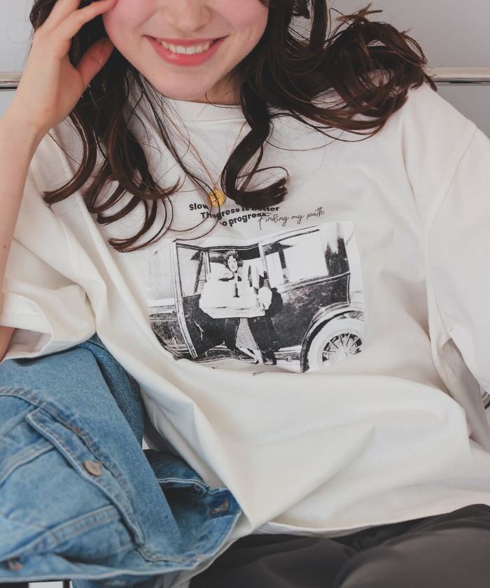 オーバーサイズピグメントフォトプリントTシャツ【メール便可