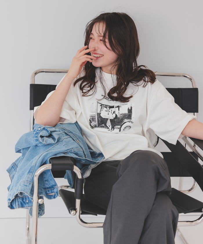 オーバーサイズピグメントフォトプリントTシャツ【メール便可 オーバーサイズピグメントフォトプリントTシャツ【メール便可