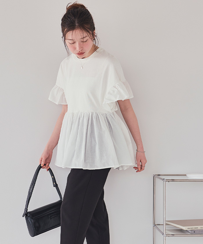 VERITE　立体フローラル　ペプラム　Tシャツ　レースドッキング　M〜L afxp4224-m-11-dl.jpg