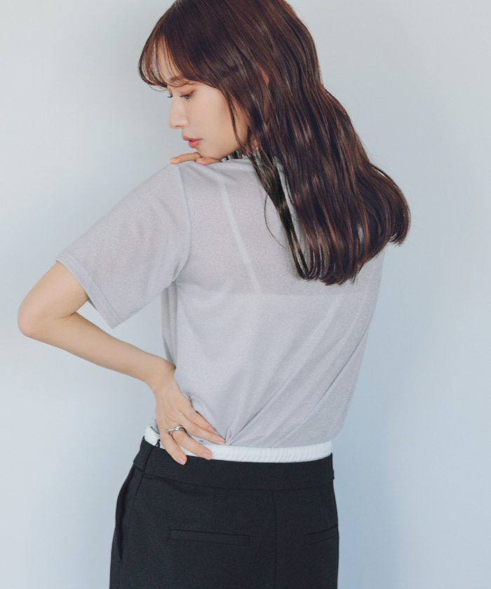 tシャツ 裾シアーロゴハーフスリーブTシャツ レディース きれいめTシャツ】裾シアーロゴハーフスリーブTシャツ | COLLAGE
