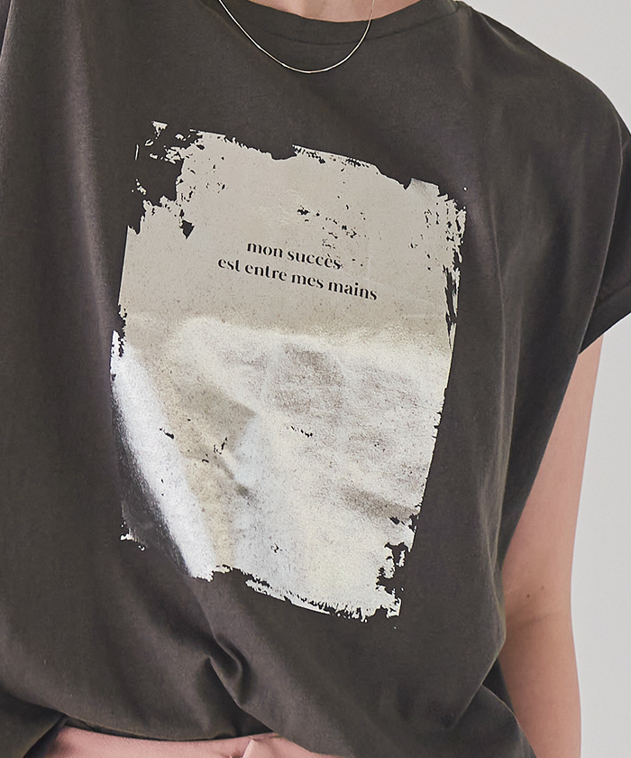 フレンチスリーブ箔ロゴTEE 箔プリントフレンチスリーブTシャツ【メール便可／90】通販