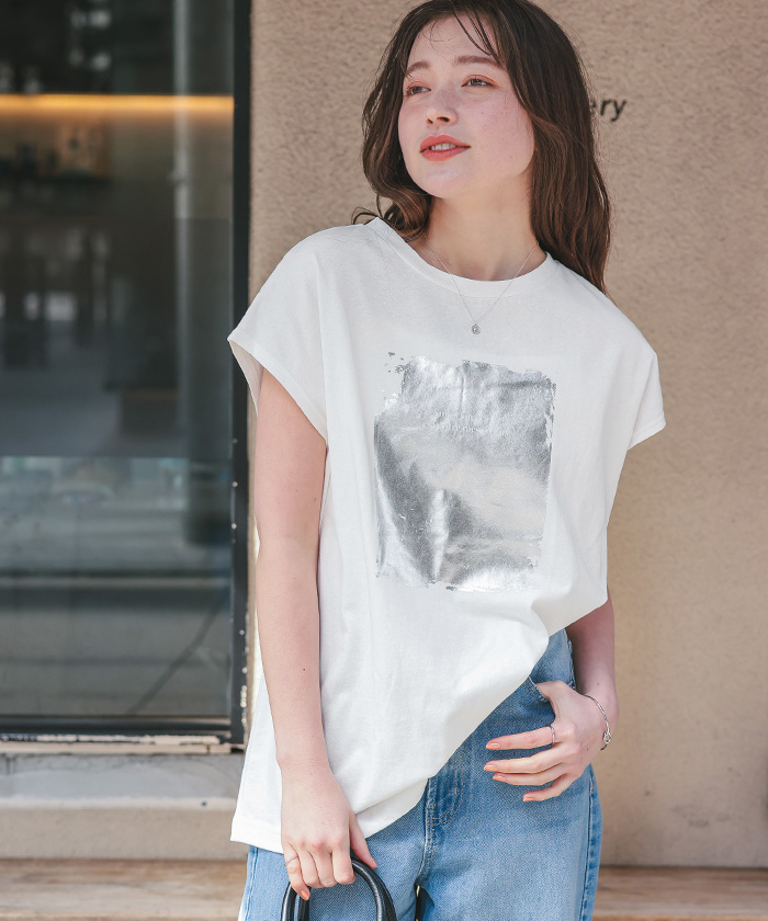 フレンチスリーブ箔ロゴTEE B.C STOCK tシャツ 手洗い可 / アソートフレンチスリーブロゴTEE