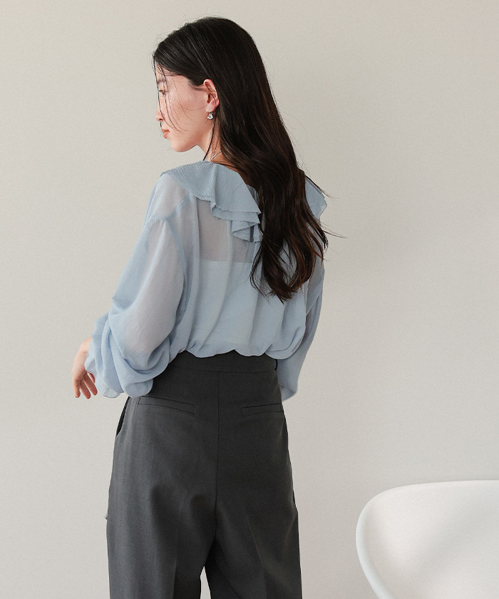 ブラウス シャツ ラッフルフリル　オーガンジーシアーブルソン レディース ANAYI（アナイ）の「シアーオーガンジーラッフル ブラウス