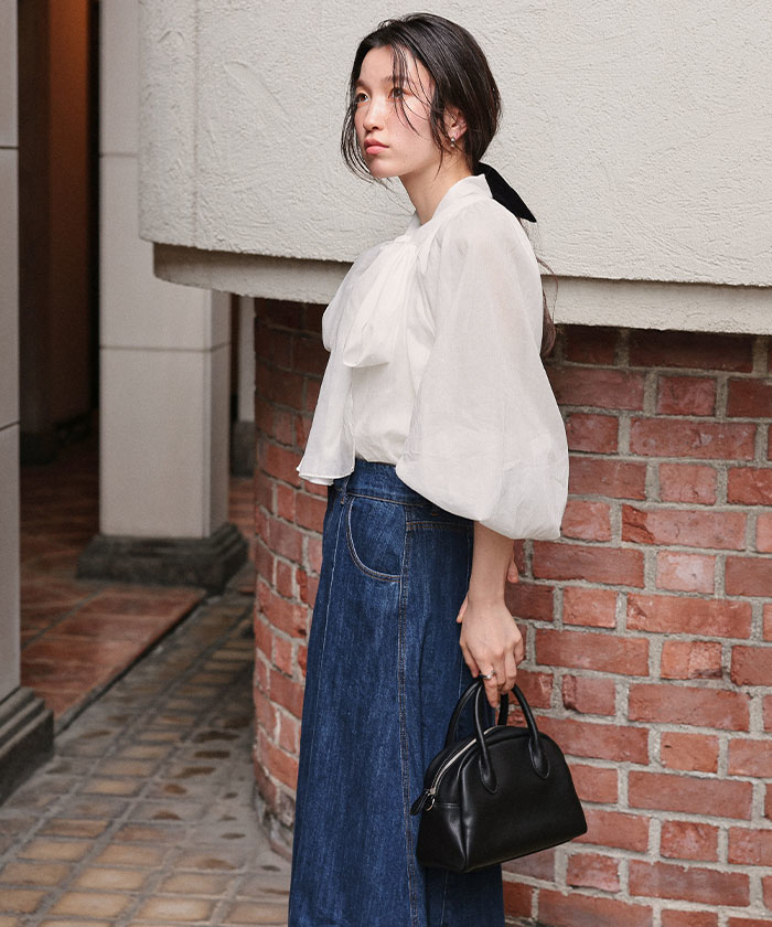 IENA（イエナ）の「＆NAVY エアリーコットンボウタイブラウス