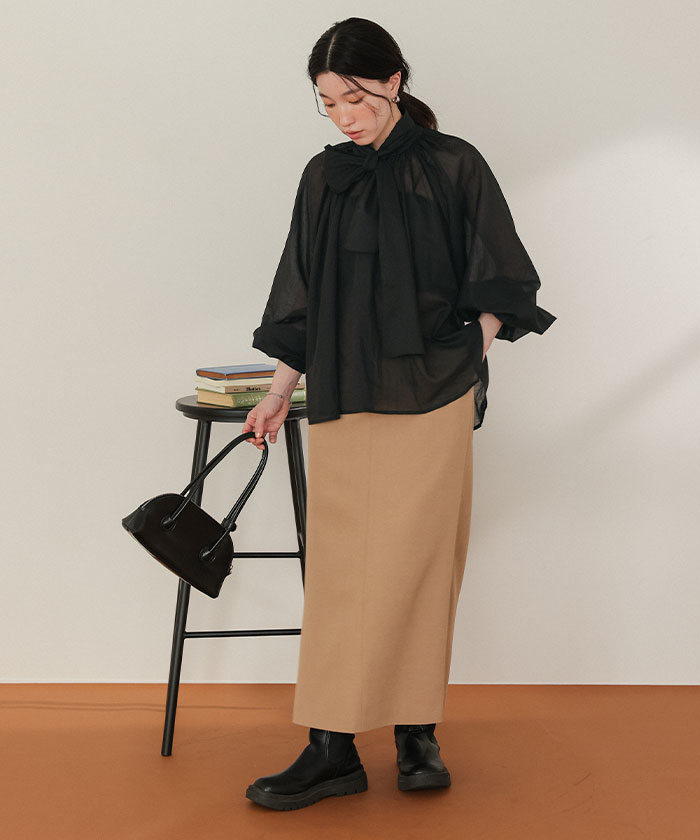 IENA（イエナ）の「＆NAVY エアリーコットンボウタイブラウス