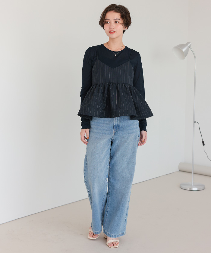 【最終値下】新品未使用　anuans シアーストレッチクルーネック ブラック アニュアンス anuans シアーストレッチクルーネックT （BLACK