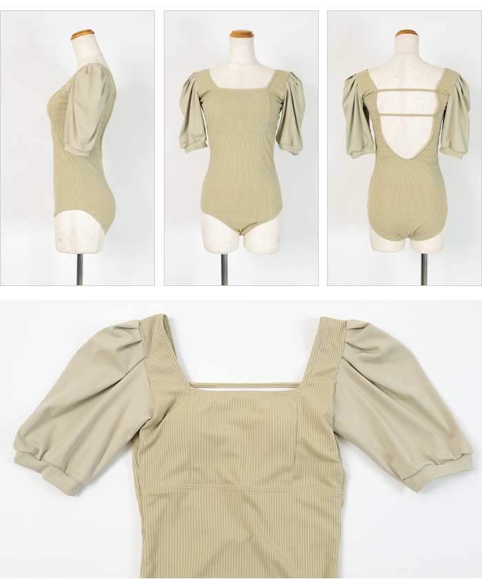 バックオープンパフスリーブワンピース/水着【SEADRESS バックオープンパフスリーブワンピース/水着【SEADRESS