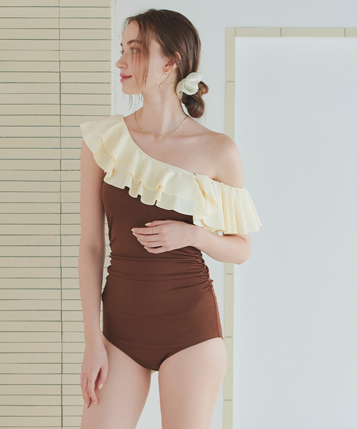 アシンメトリーショルダーフリルワンピース/水着【SEADRESS