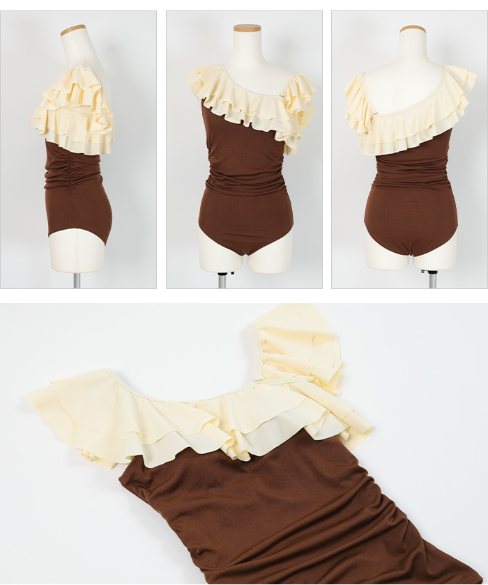 アシンメトリーショルダーフリルワンピース/水着【SEADRESS