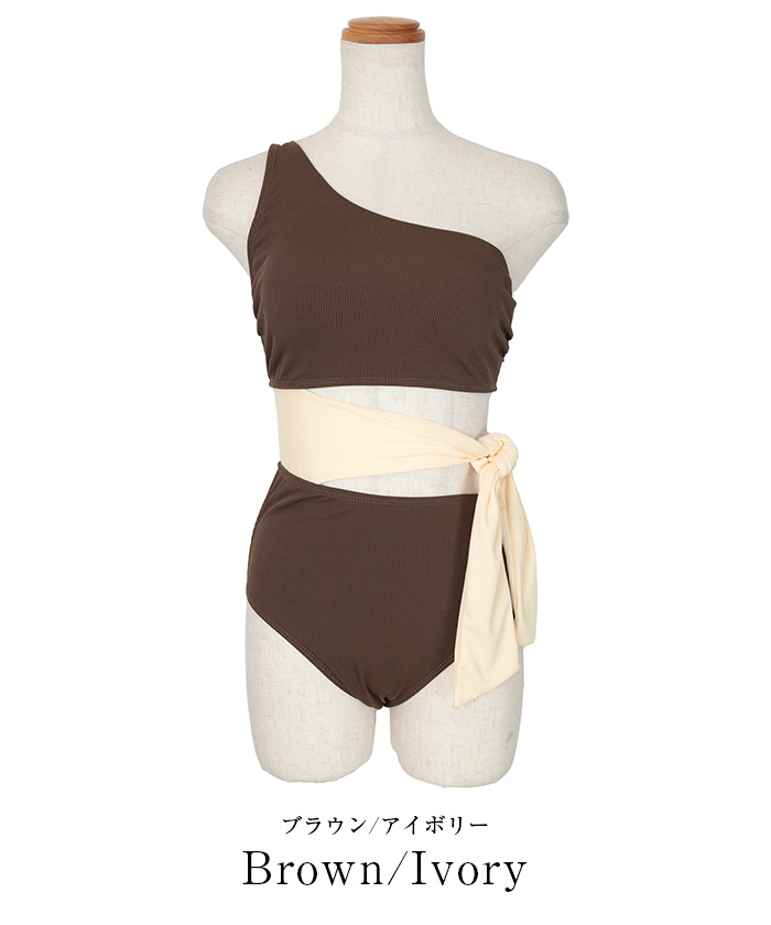 ワンショルダー ウエストリボン ワンピース 水着 ウエストリボンワンショルダーワンピース/水着【SEADRESS
